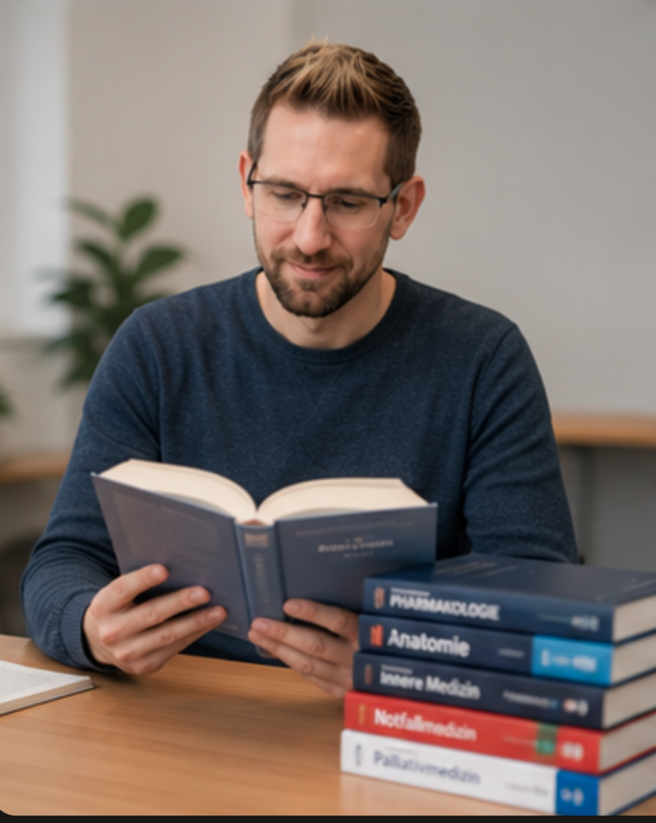 Dominik Allwardt beim Lesen medizinischer Fachliteratur