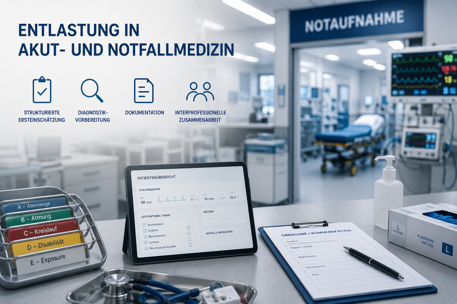 Notaufnahme bei Nacht: beleuchteter Zugang mit Rettungswagen, Symbolbild für akutmedizinische Erfahrung