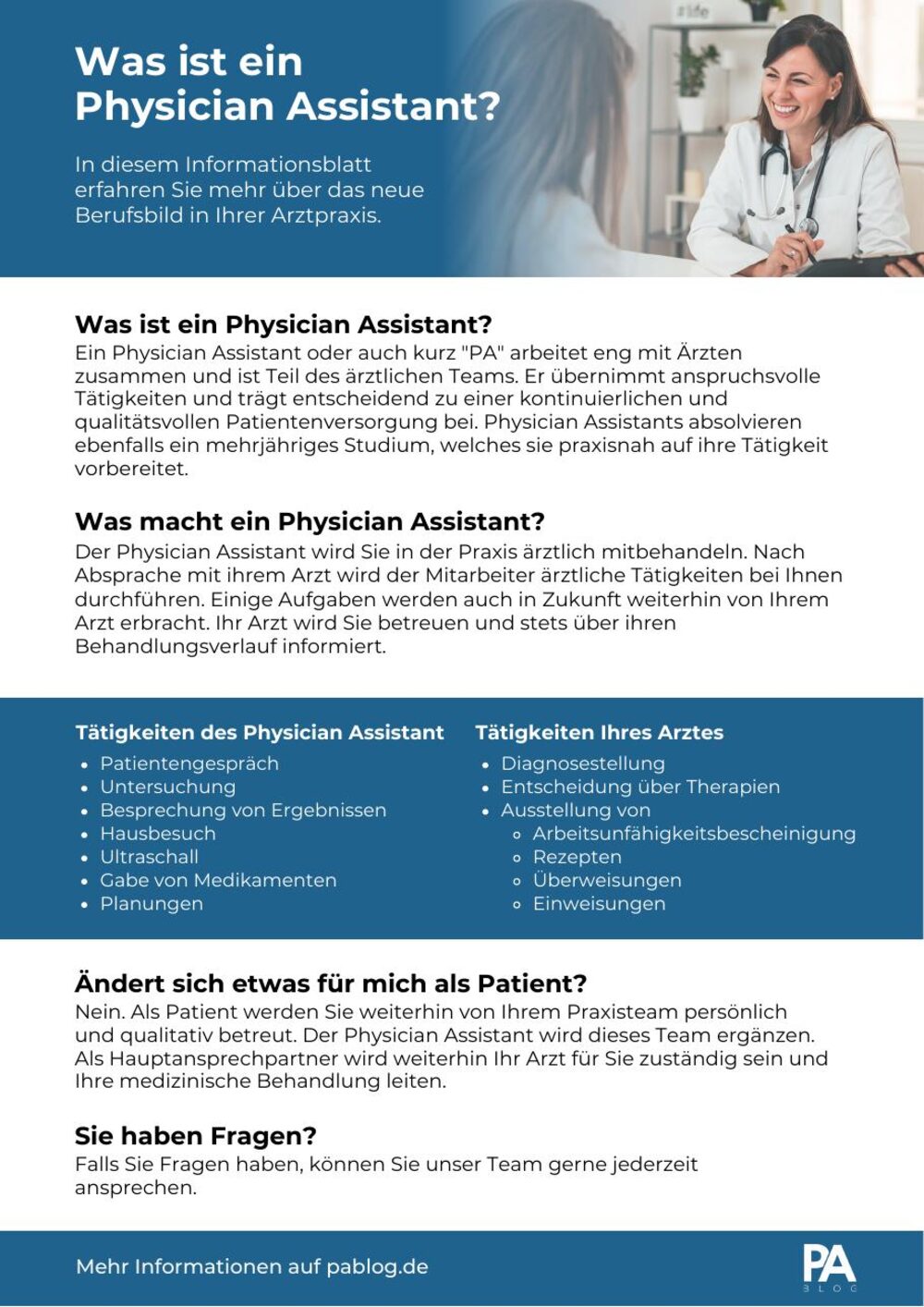 Erste Seite von Patienteninformation: Was ist ein Physician Assistant?