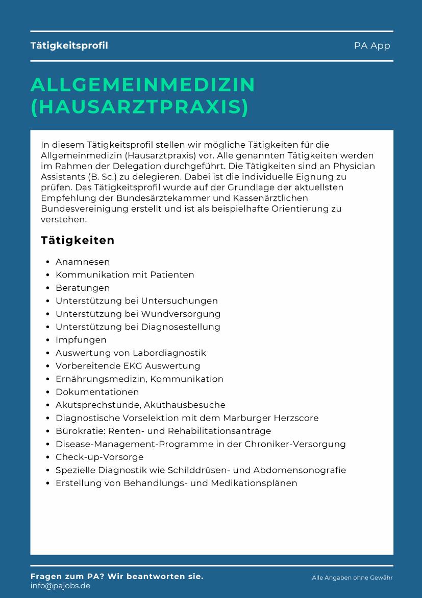 Erste Seite von Tätigkeitsprofil Allgemeinmedizin (Hausarztpraxis)